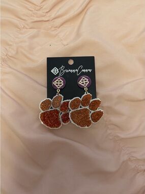 Brianna Cannon Clemson Glitter Paw Print Drop Earrings - Orange Glitter